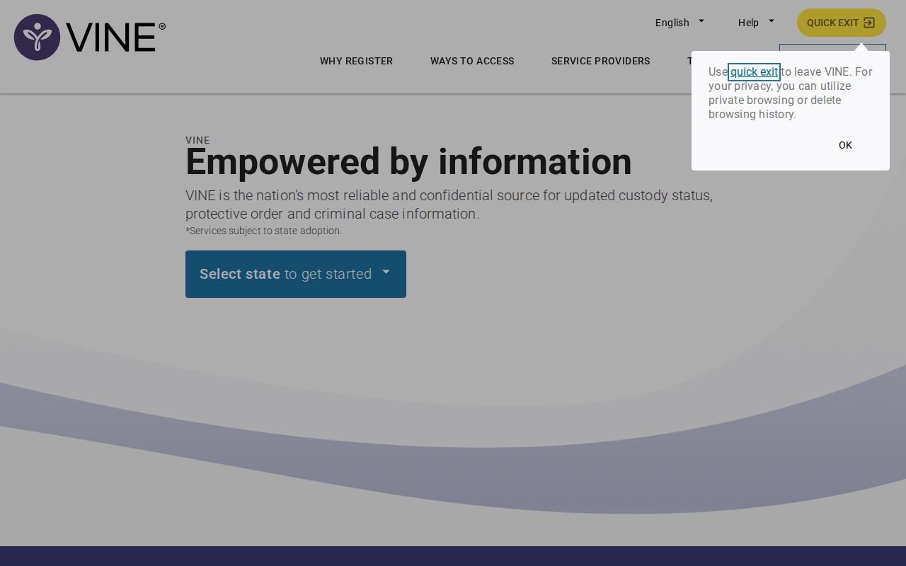 Harrison County VINELink custody search interface
